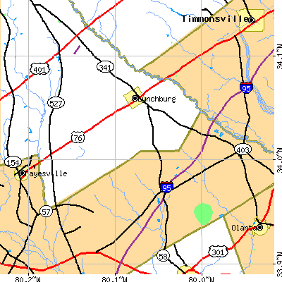Zip code 29080 close-up map