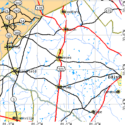 Zip code 29107 close-up map