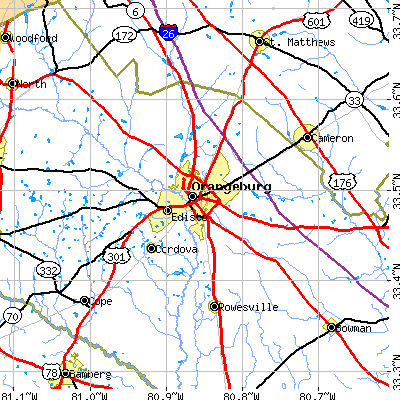Zip code 29115 close-up map