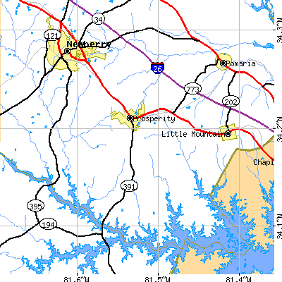 Zip code 29127 close-up map
