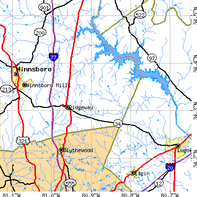 Zip code 29130 close-up map