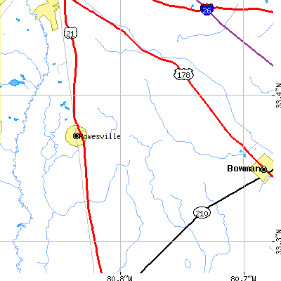 Zip code 29133 close-up map