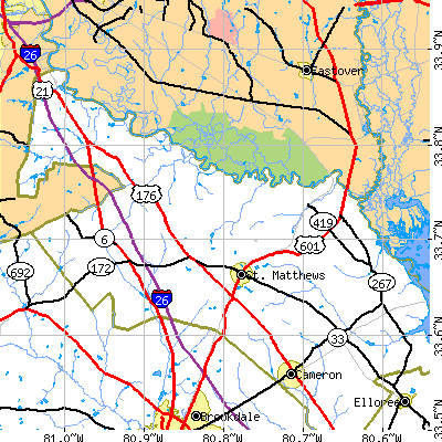 Zip code 29135 close-up map