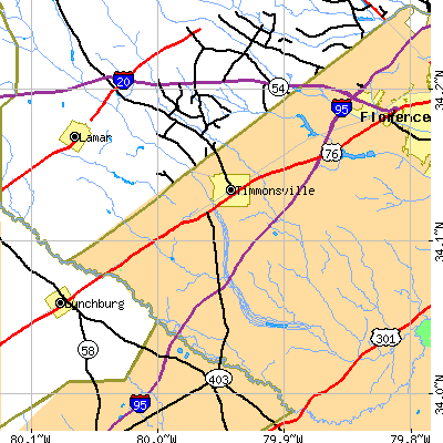 Zip code 29161 close-up map