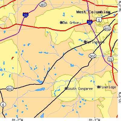 Zip code 29170 close-up map