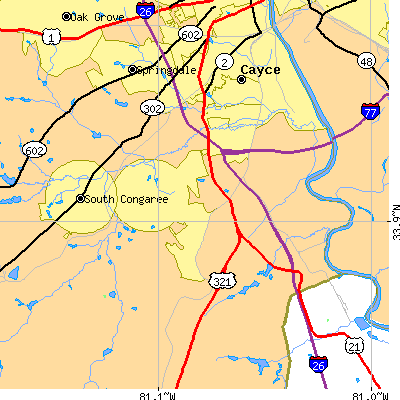 Zip code 29172 close-up map