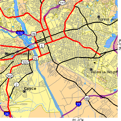 Zip code 29201 close-up map