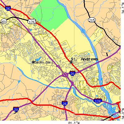 Zip code 29210 close-up map