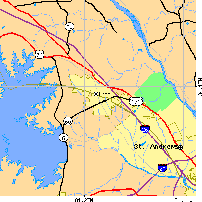 Zip code 29212 close-up map