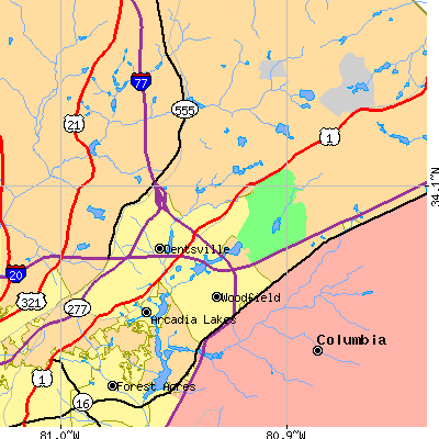 Zip code 29223 close-up map
