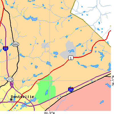Zip code 29229 close-up map