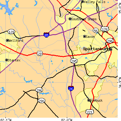 Zip code 29301 close-up map