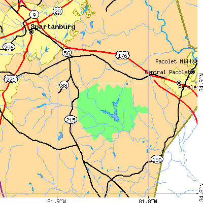 Zip code 29302 close-up map