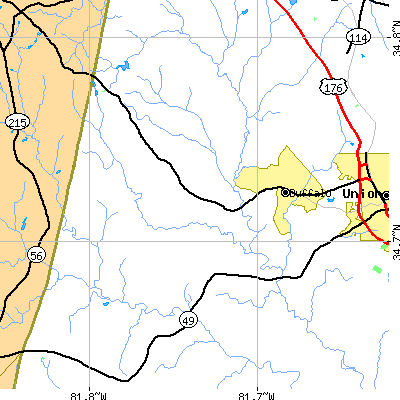 Zip code 29321 close-up map