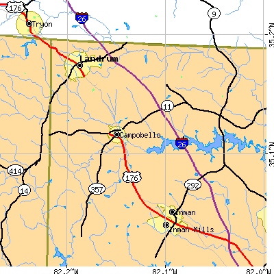 Zip code 29322 close-up map