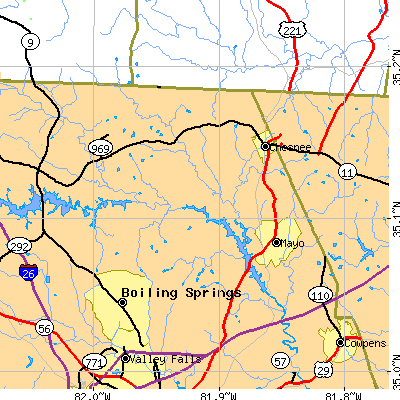 Zip code 29323 close-up map