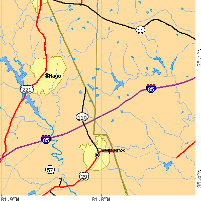 Zip code 29330 close-up map