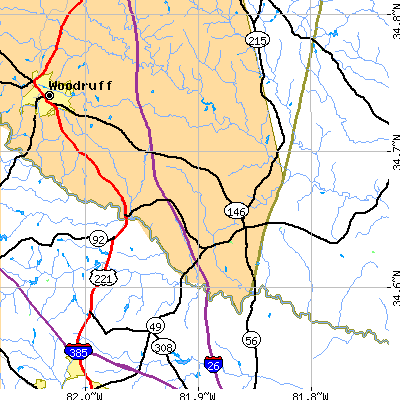 Zip code 29335 close-up map