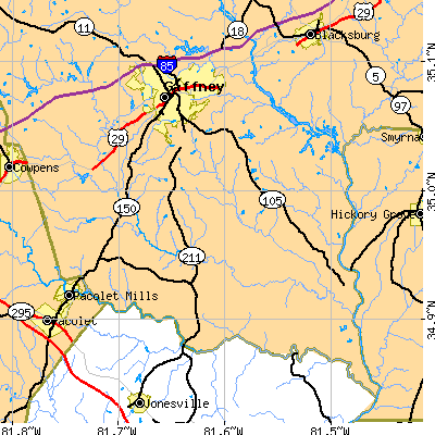 Zip code 29340 close-up map