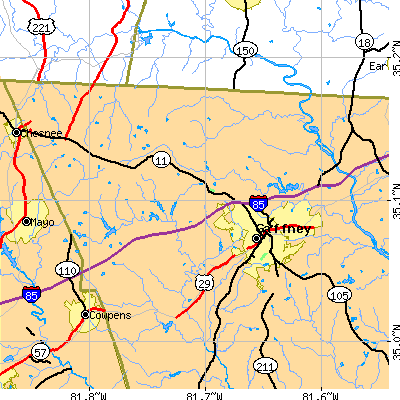 Zip code 29341 close-up map