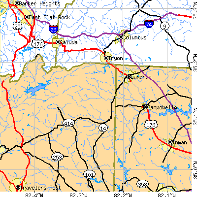 Zip code 29356 close-up map