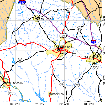 Zip code 29360 close-up map