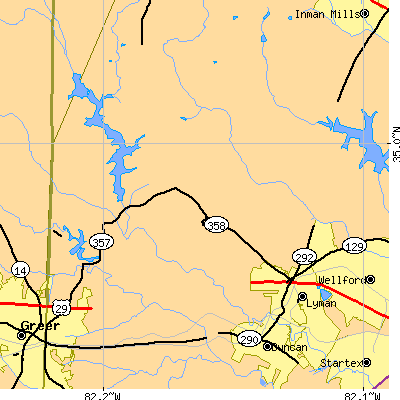 Zip code 29365 close-up map