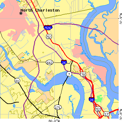Zip code 29405 close-up map