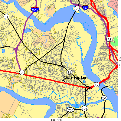 Zip code 29407 close-up map