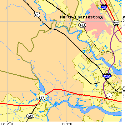 Zip code 29414 close-up map