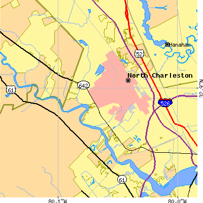 Zip code 29418 close-up map