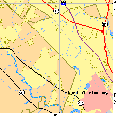 Zip code 29420 close-up map