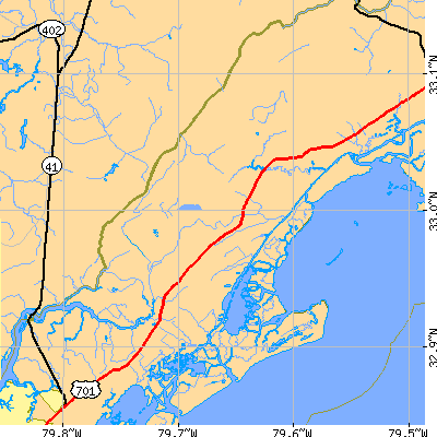 Zip code 29429 close-up map