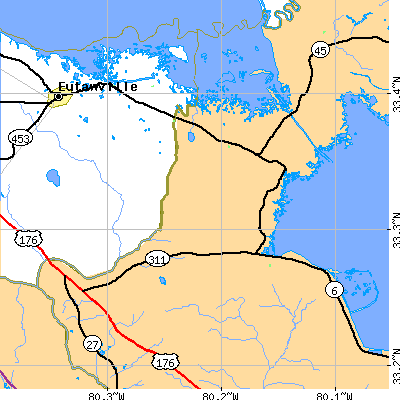 Zip code 29436 close-up map