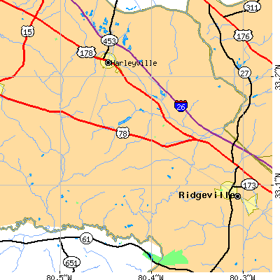 Zip code 29437 close-up map