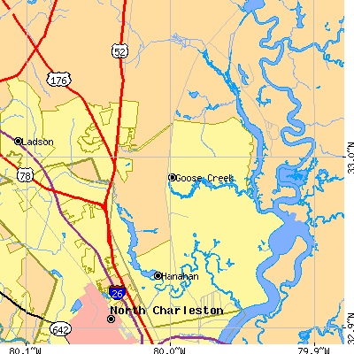 Zip code 29445 close-up map