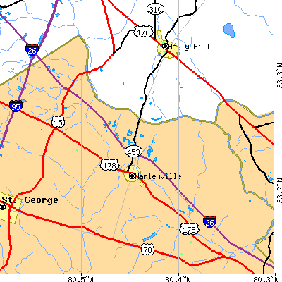 Zip code 29448 close-up map
