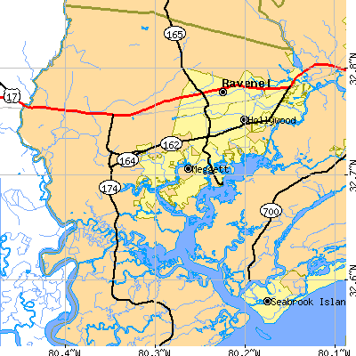 Zip code 29449 close-up map