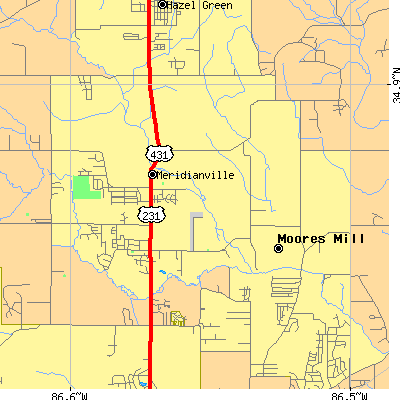 Zip code 35759 close-up map