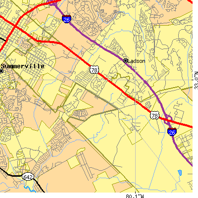 Zip code 29456 close-up map