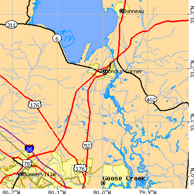 Zip code 29461 close-up map