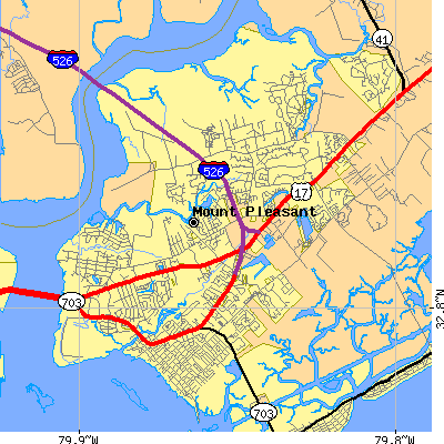 Zip code 29464 close-up map