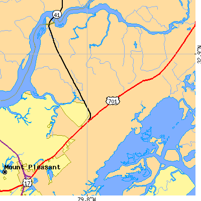 Zip code 29466 close-up map