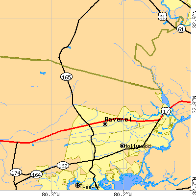 Zip code 29470 close-up map
