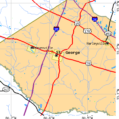 Zip code 29477 close-up map