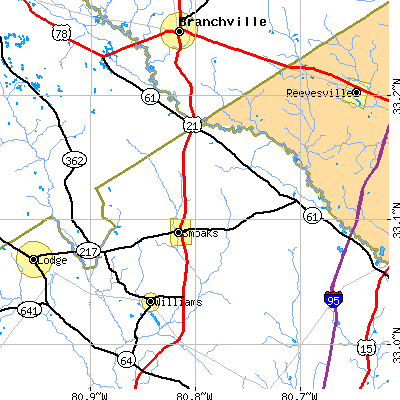 Zip code 29481 close-up map