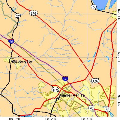Zip code 29483 close-up map