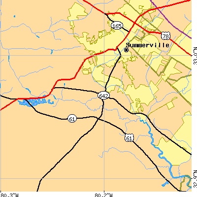 Zip code 29485 close-up map