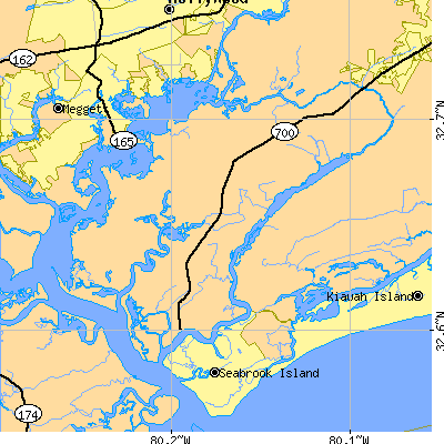 Zip code 29487 close-up map