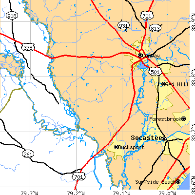 Zip code 29527 close-up map